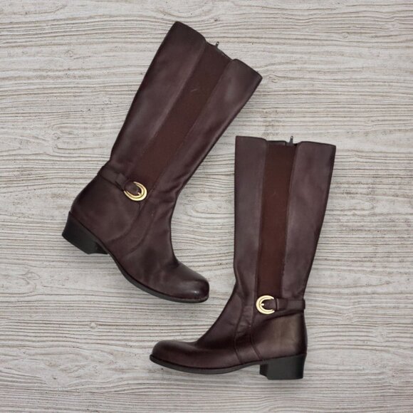 NATURALIZER Arness Brown Leather Stretch Panel Boots Womens 8.5 WW - Picture 1 of 9